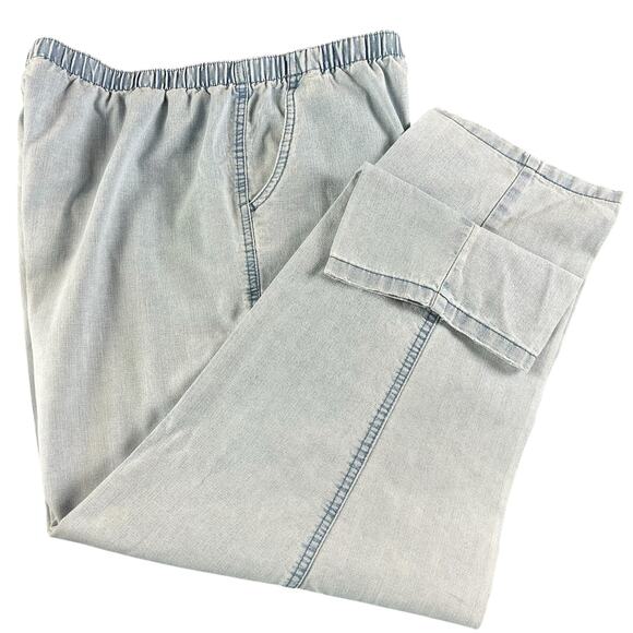 Alison Daley Pants Petite Women Sz 14P Light Blue Chambray Elastic Waist Pull On - Picture 6 of 11